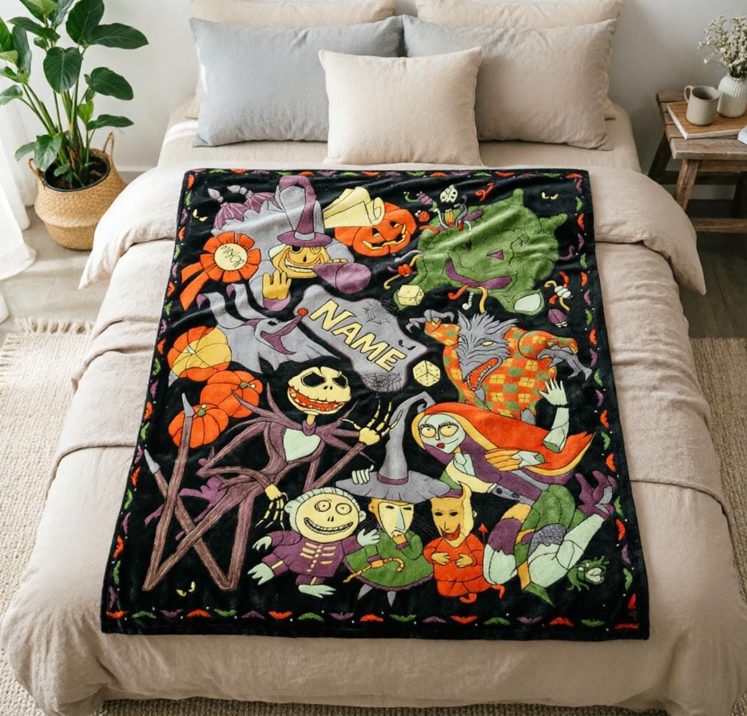 Personalized Nightmare Before Christmas Blanket Soft Throw, Custom Name Halloween Throw, Jack Skellington Kids Blanket, Spooky Gift