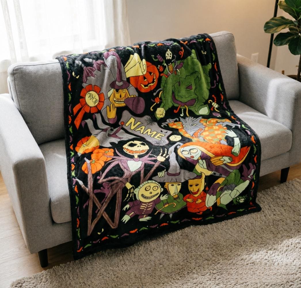 Personalized Nightmare Before Christmas Blanket Soft Throw, Custom Name Halloween Throw, Jack Skellington Kids Blanket, Spooky Gift