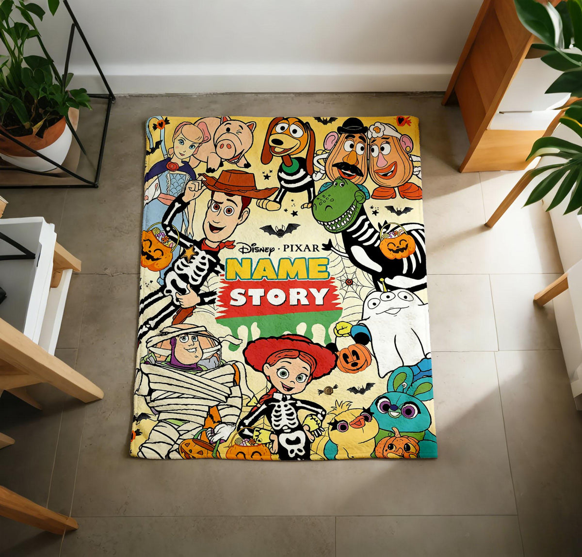 Toy Story Halloween Skeleton Blanket, Custom Name Spooky Throw, Child Gift