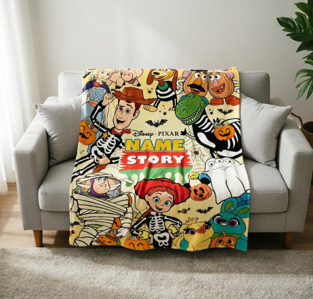 Toy Story Halloween Skeleton Blanket, Custom Name Spooky Throw, Child Gift
