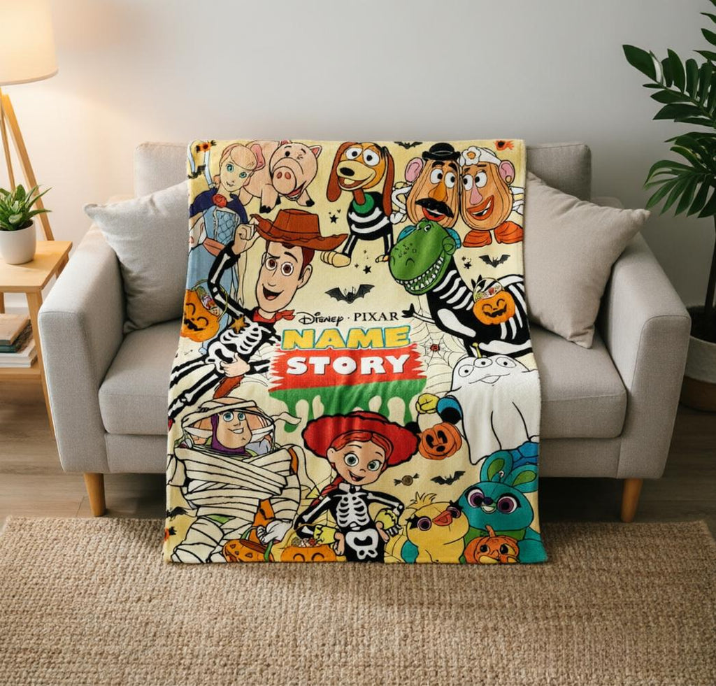 Toy Story Halloween Skeleton Blanket, Custom Name Spooky Throw, Child Gift
