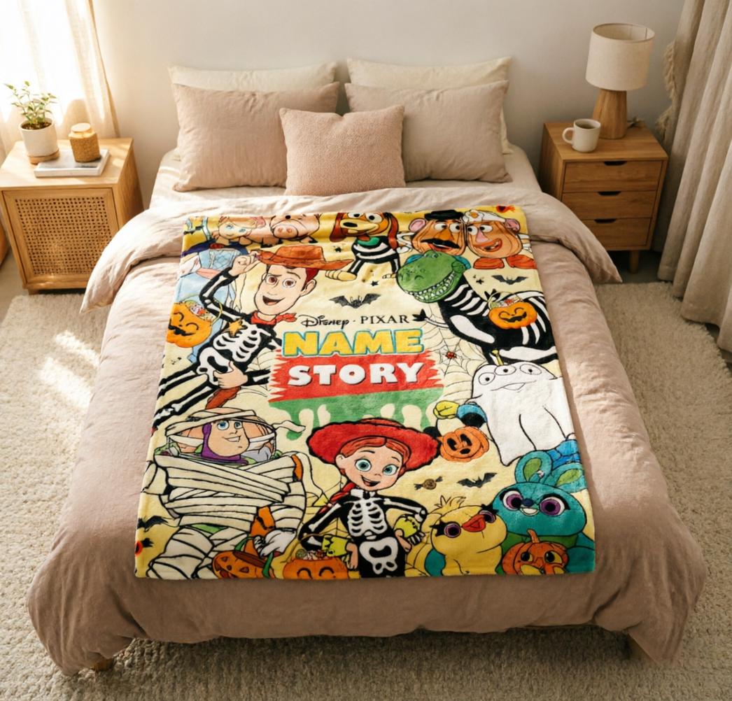 Toy Story Halloween Skeleton Blanket, Custom Name Spooky Throw, Child Gift