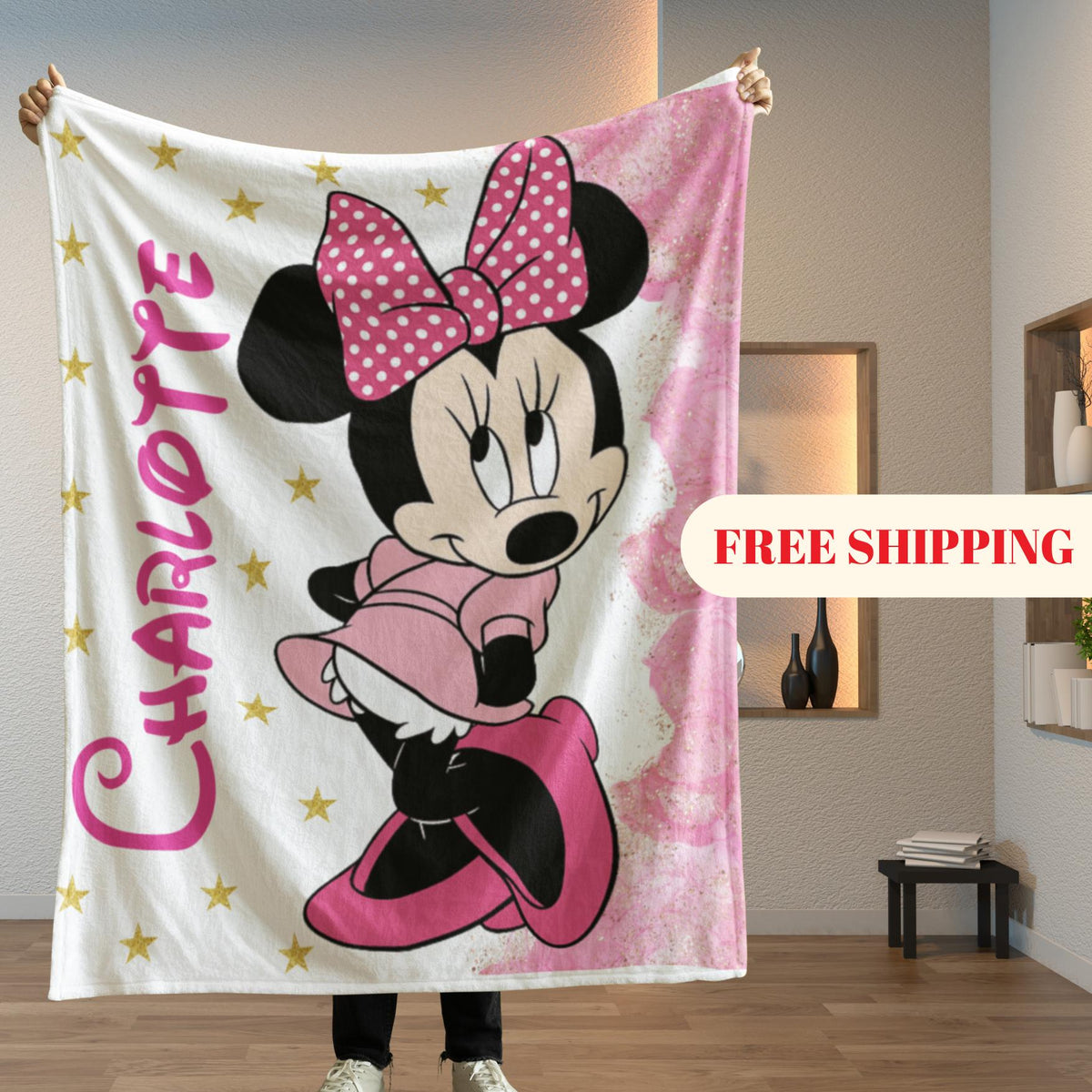 Personalized Minnie Mouse Blanket, Minnie Mouse Blanket, Mickey Minnie Mouse Custom Name Blanket, Magic Kingdom Birthday Gifts