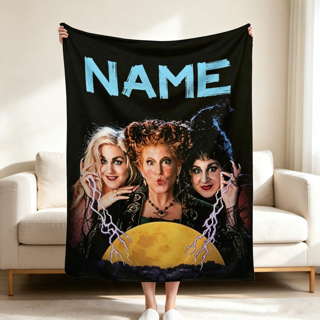 Personalized Witch Sisters Blanket, Custom Name Halloween Throw, Spooky Season Cozy Gift