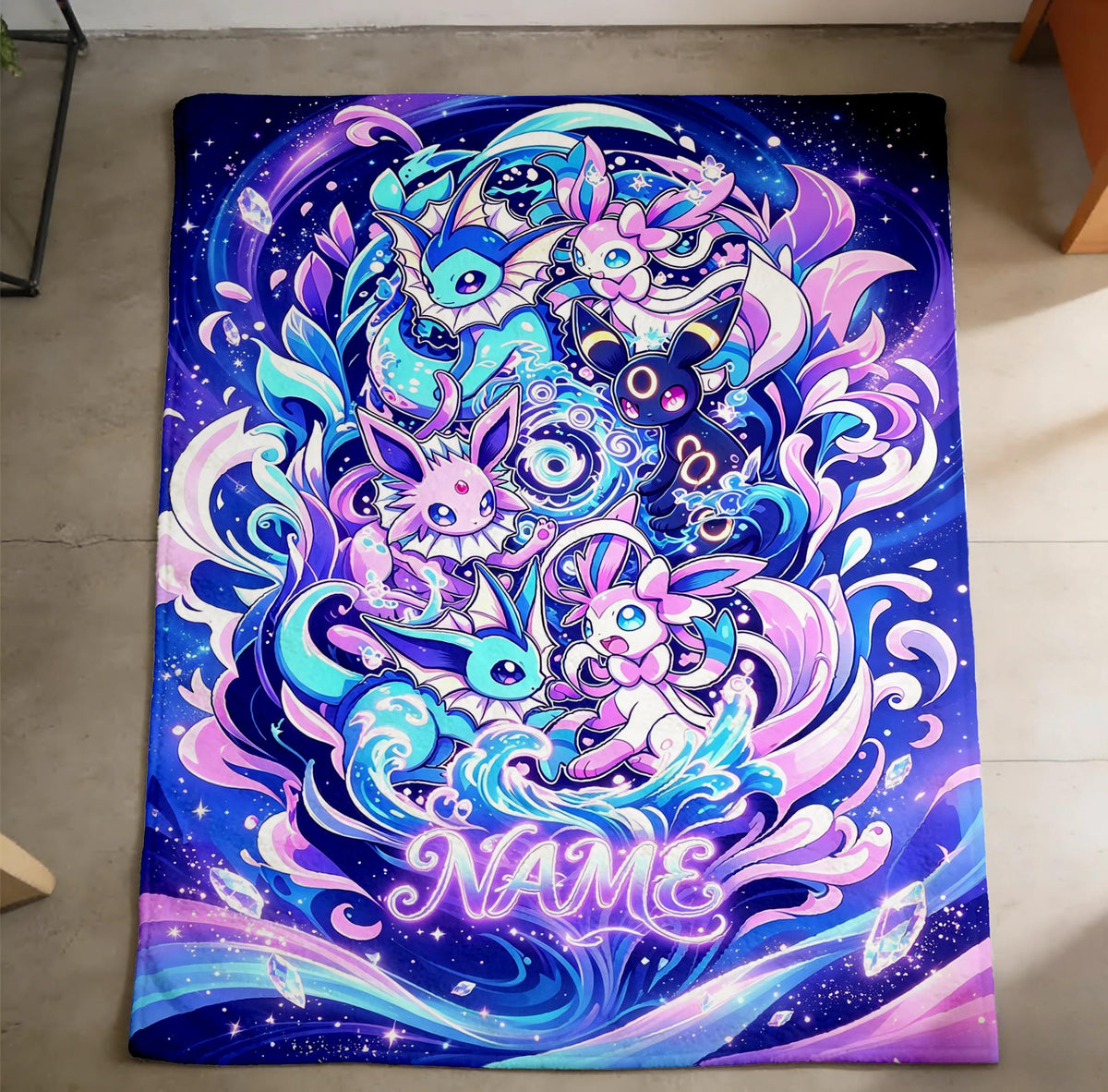 Custom Name Eeveelutions Throw Blanket, Anime Blanket, Kids Birthday Gift