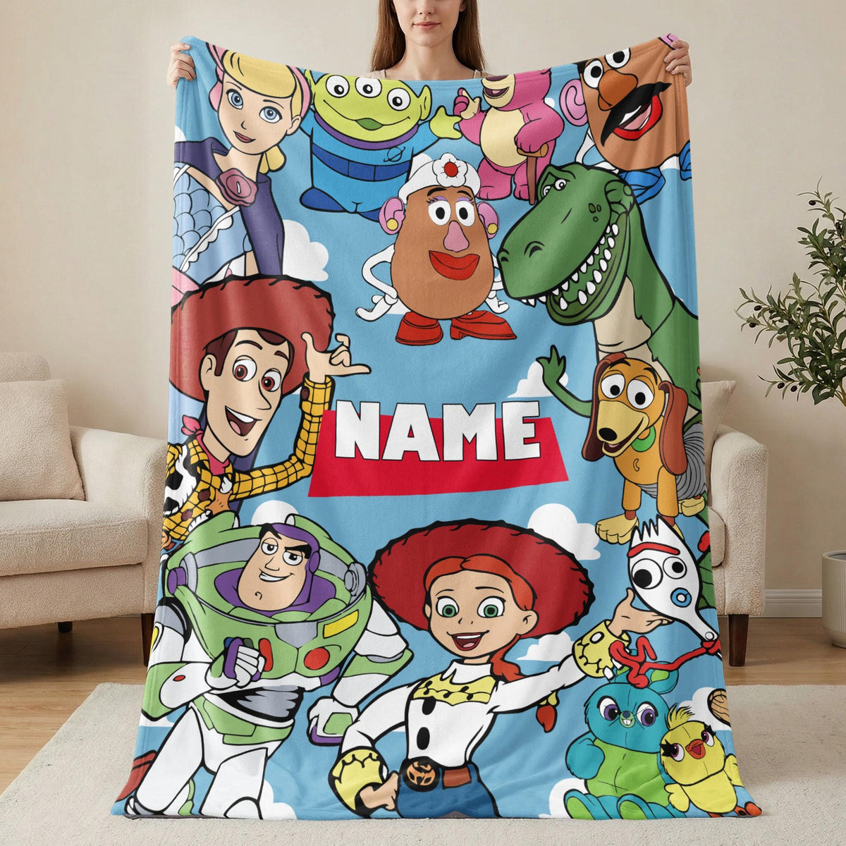 Personalized Toy Story Blanket Custom Name Kids Gift | Woody Buzz Birthday Throw