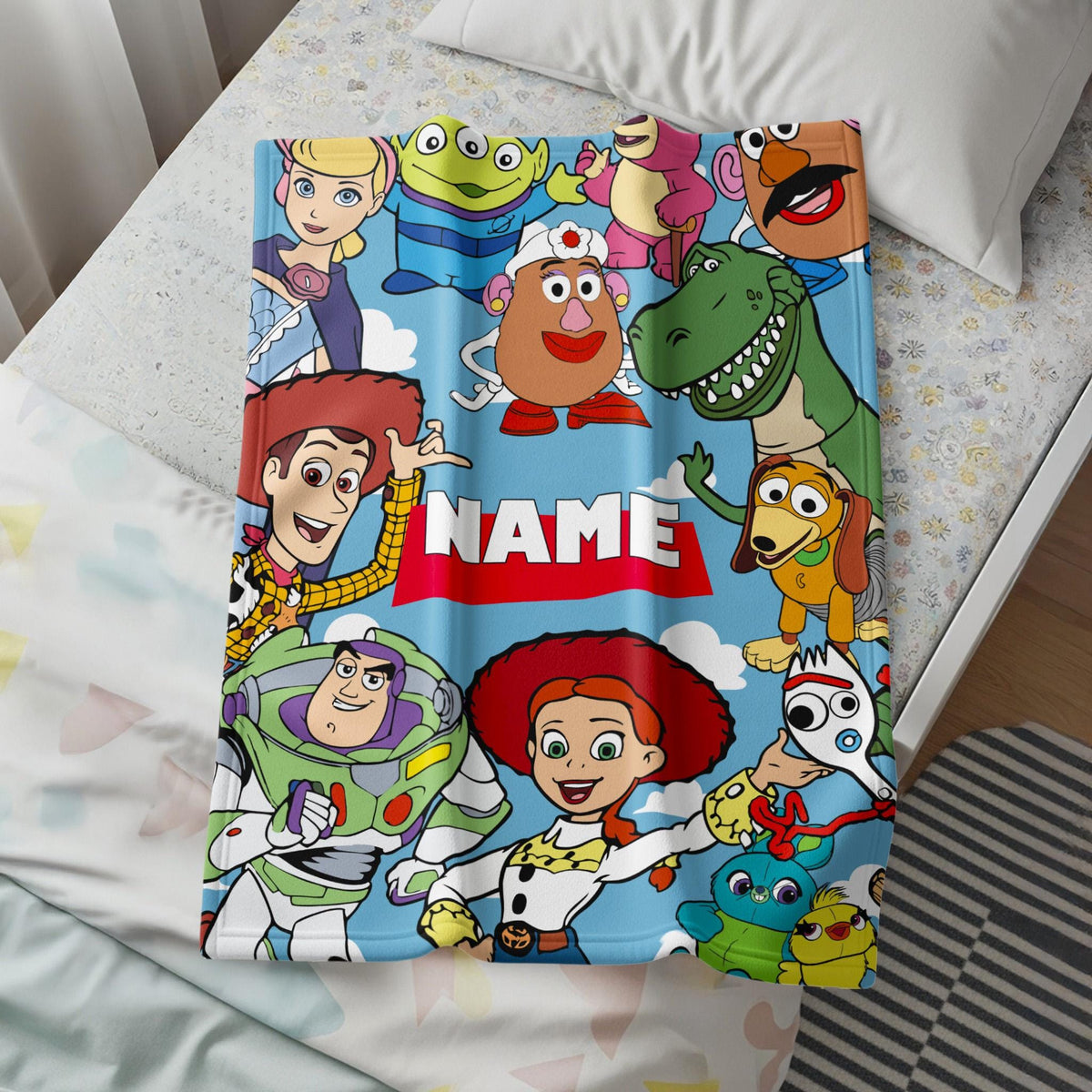 Personalized Toy Story Blanket Custom Name | Kids Birthday Gift Woody Buzz Lightyear Throw