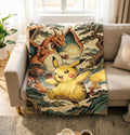 Retro Pikachu Pokeball Blanket, Flannel Throw, All-Season Gaming Decor