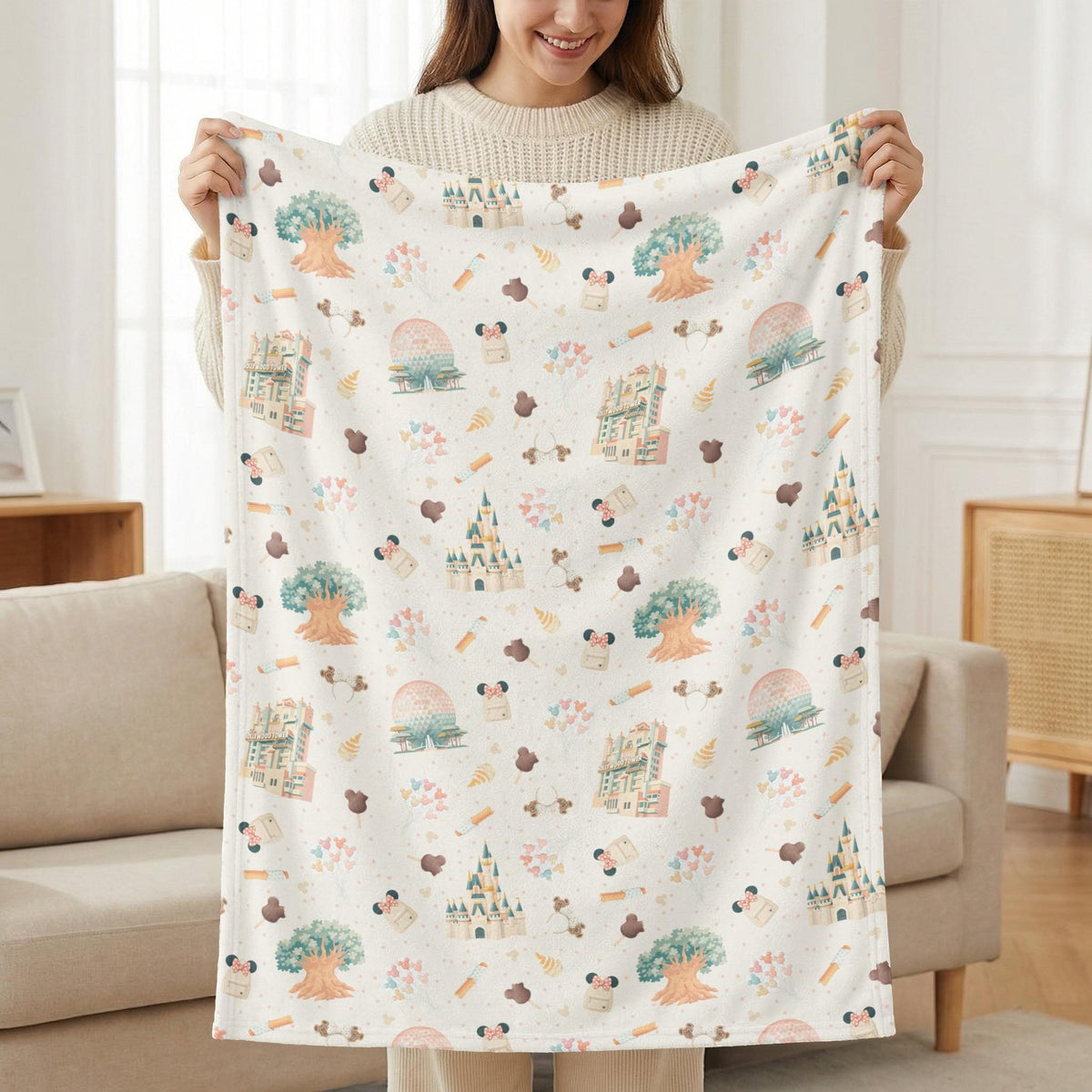 Disney Kids Blanket | Magic Kingdom Castle Baby Throw | Pastel Nursery Gift | Minnie Ears Toddler Snuggle | Fun Kids Room Decor
