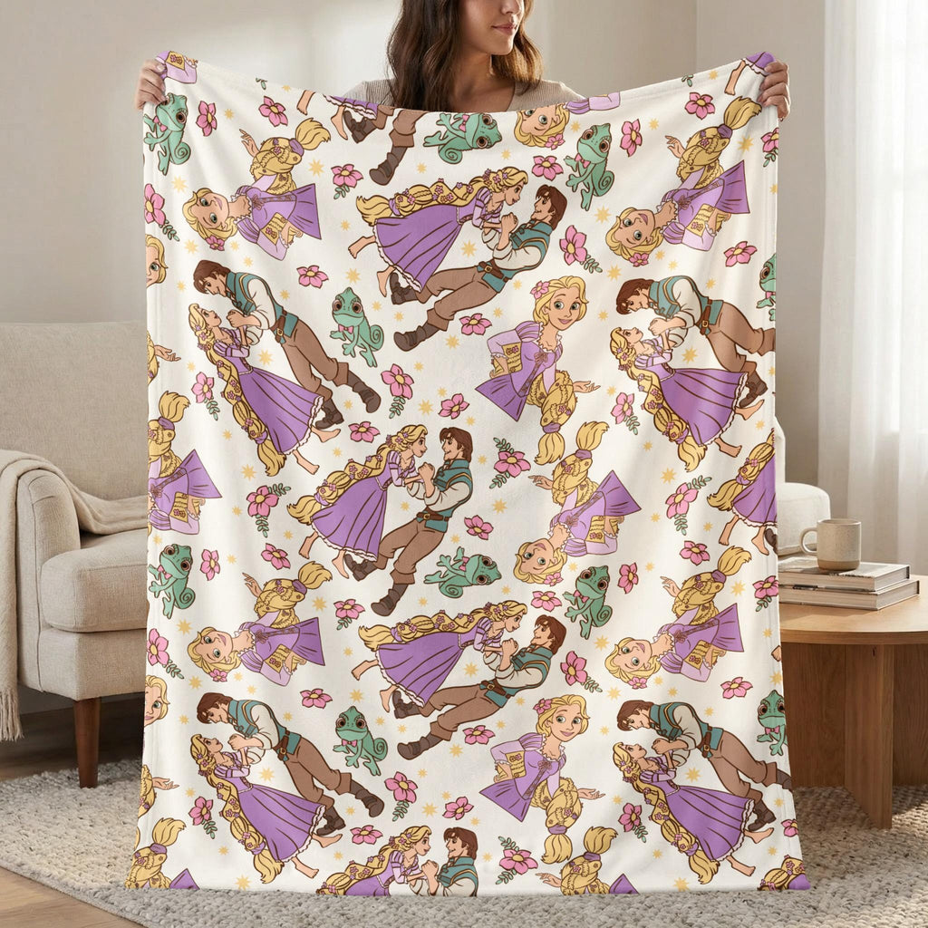Disney Princess Kids Blanket | Rapunzel & Flynn Fairytale Cozy Throw for Girls | Magical Movie Fan Gift, Toddler Bedding