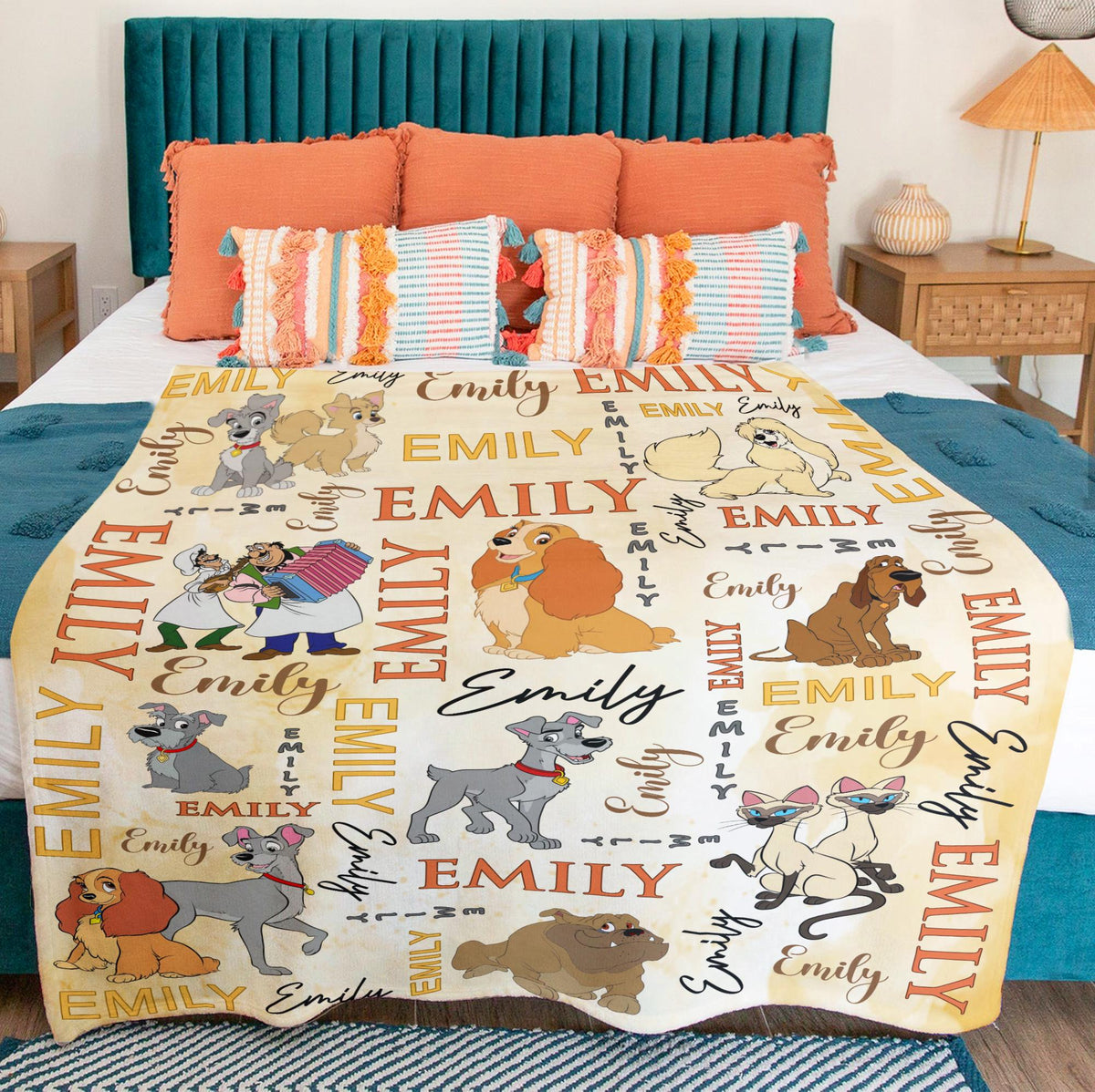 Personalized Lady and the Tramp Blanket, Custom Disney Dog Name Blanket, Baby Girl Throw,Kids Birthday Gift, Nursery Decor,Dog Lover Blanket