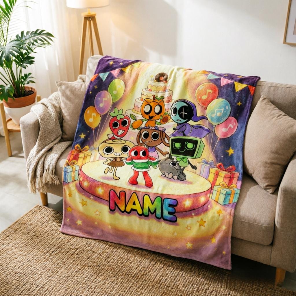 Personalized Sprunki Game Characters Fleece Blanket, Kids Birthday Throw