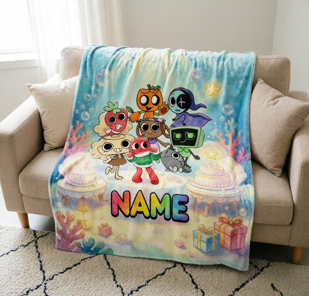Personalized Sprunki Game Fleece Throw Blanket, Custom Name Kids Birthday Keepsake
