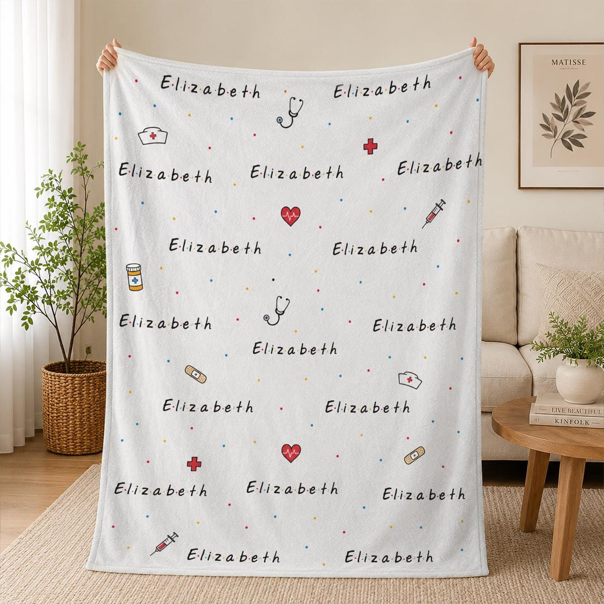 Nurse Birthday Gift, Personalized Nurse Blanket, Matching Team Gift, Medical Icons, Nurse Christmas Gift, Nurse Coworker Gift, RN Gift