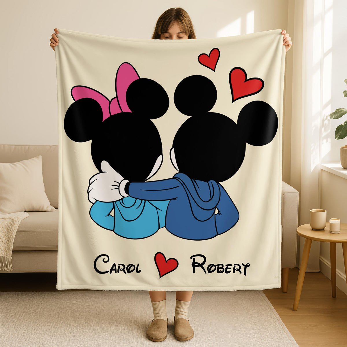 Personalized Mickey Minnie Valentine Blanket, Disney Valentine Throw Blanket, Perfect Gift for Couples, Cozy Home Decor, Minnie Mickey Decor