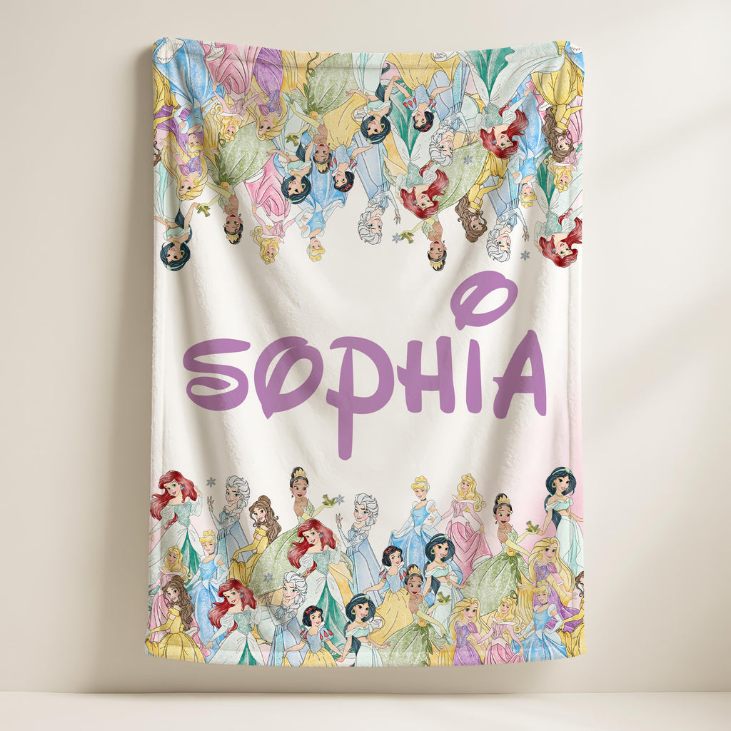 Personalized Disney Princess Cute Woven Fleece Blanket, Custom Name Sherpa Throw, Birthday Gift Blanket, Christmas Travel Blanket Vacation