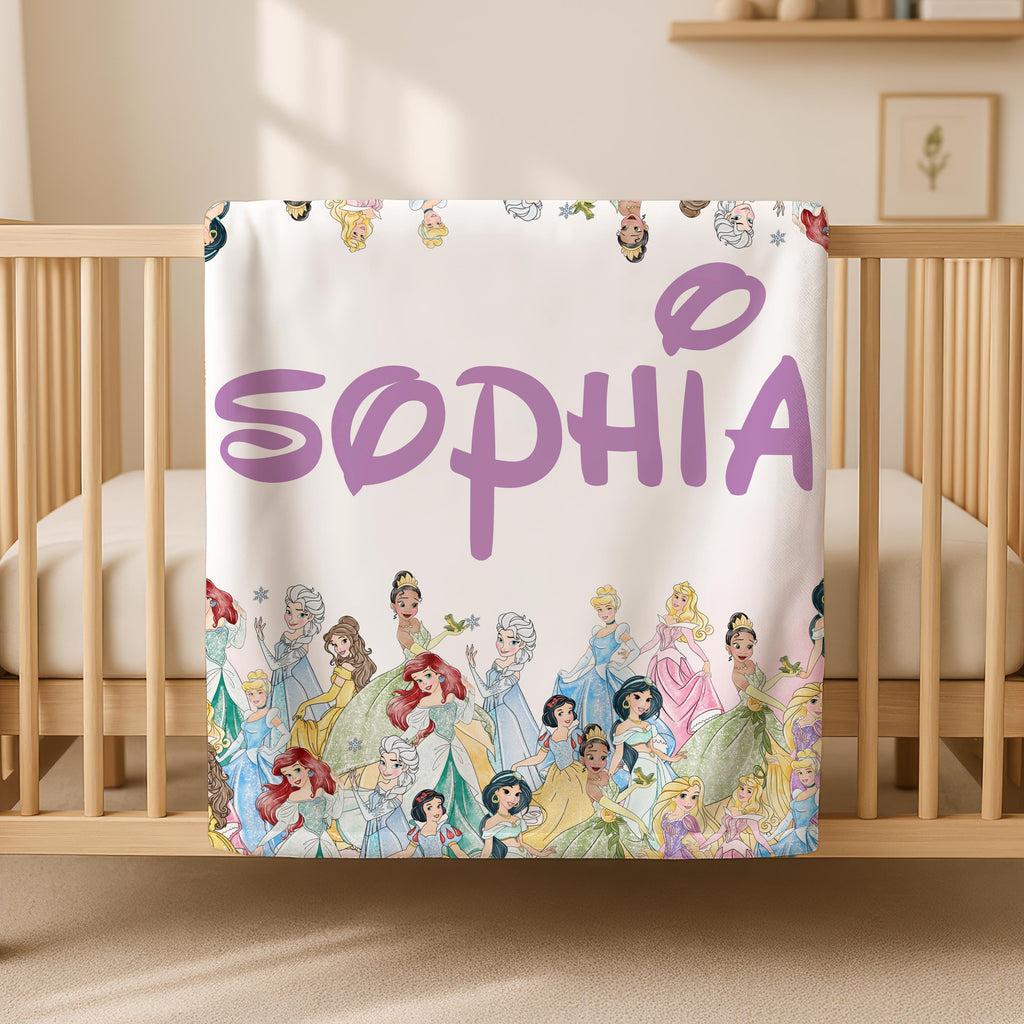 Personalized Disney Princess Cute Woven Fleece Blanket, Custom Name Sherpa Throw, Birthday Gift Blanket, Christmas Travel Blanket Vacation