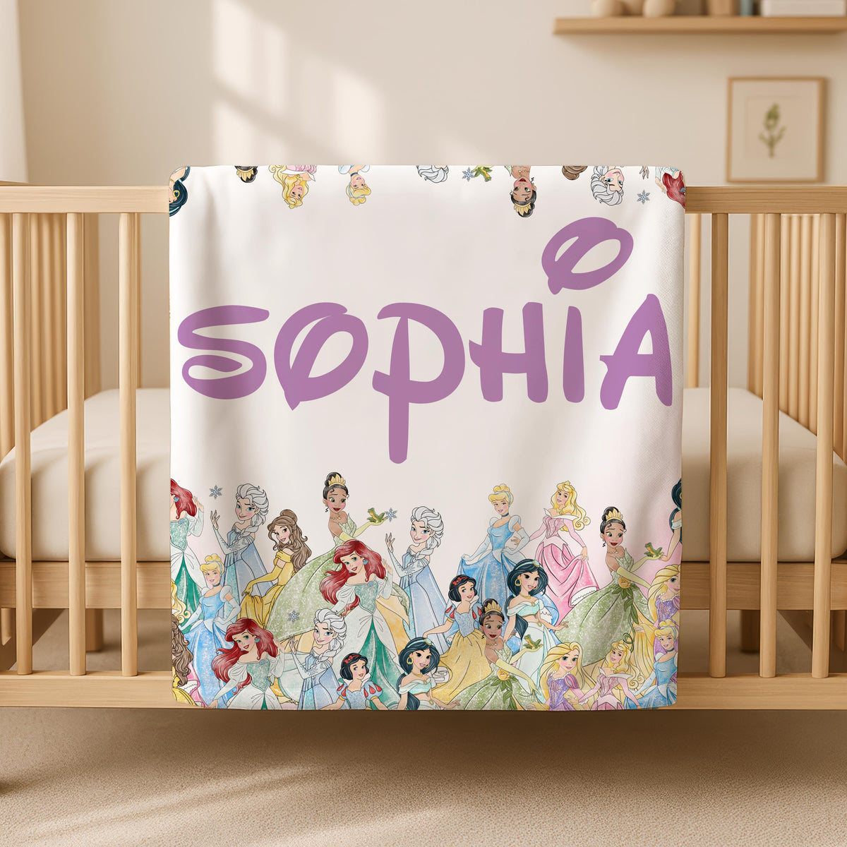 Personalized Disney Princess Cute Woven Fleece Blanket, Custom Name Sherpa Throw, Birthday Gift Blanket, Christmas Travel Blanket Vacation