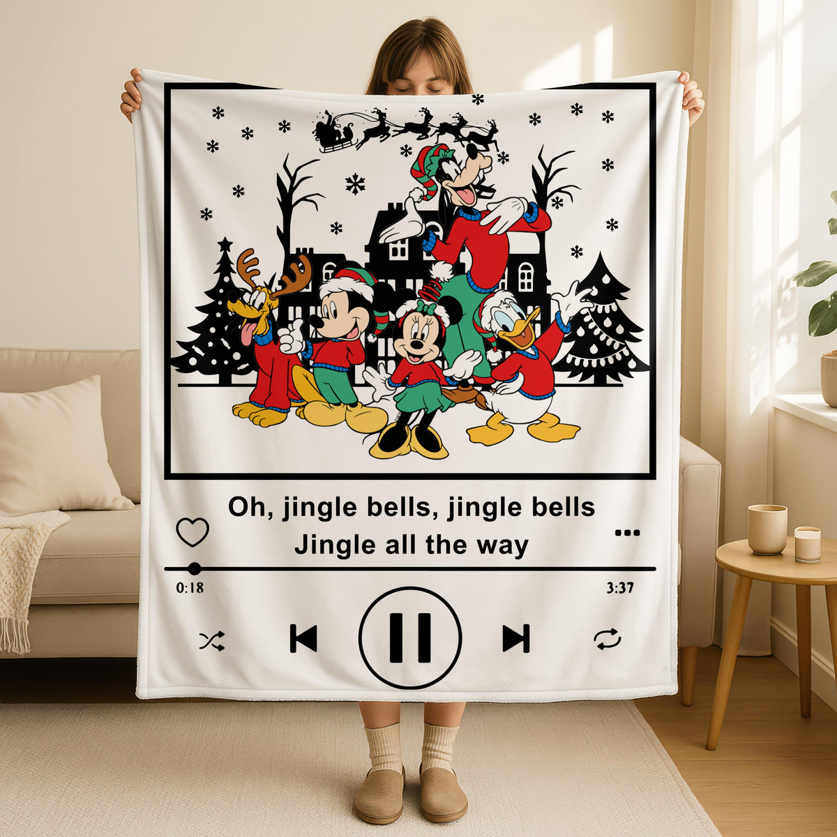 Disney Jingle Bell Christmas Blanket,Disney Holiday Music Lover Throw,Disney Christmas Blanket Gifts,Chrismas Gifts for Adult and Kids