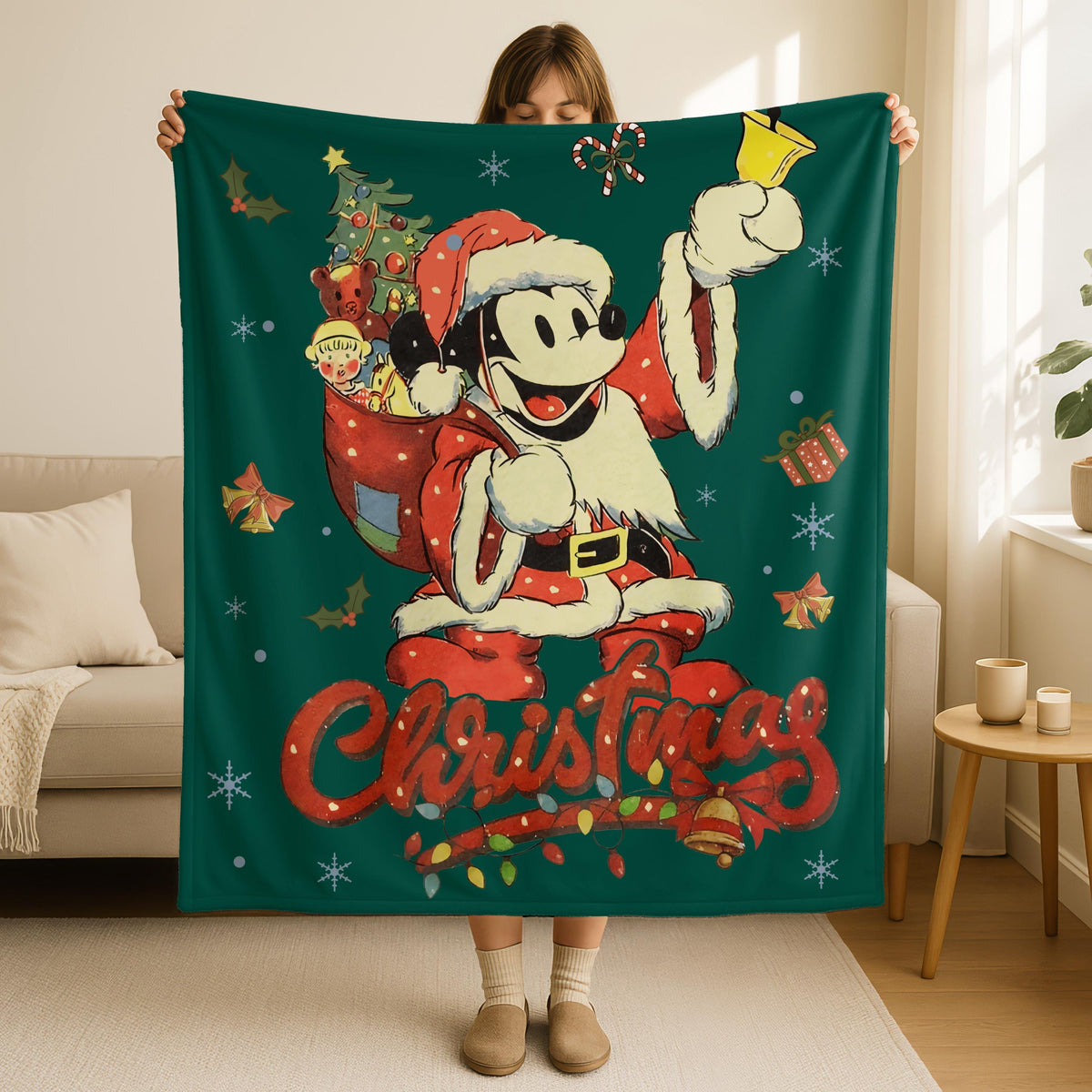 Disney Christmas Mickey Mouse Throw Blanket,Disney Christmas Blanket,Baby Girl Blanket, Cute Cozy Gift for Kids,Very Merry Christmas Party