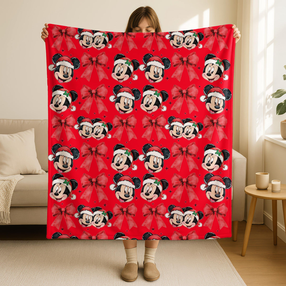 Mickey and Minnie Christmas Blanket, Couple Love Throw, Minky Fleece Sherpa