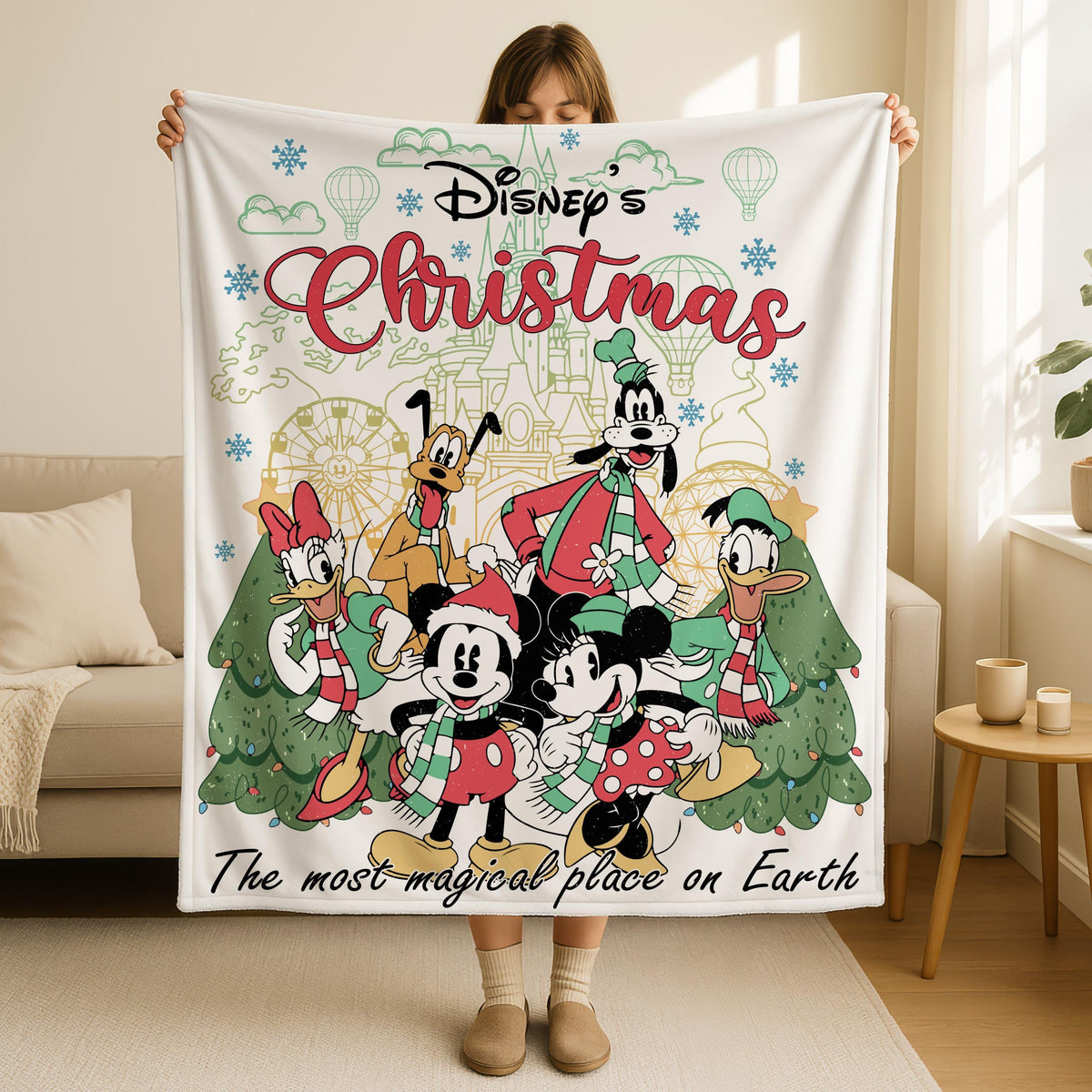 Disney's Christmas Blanket, Personalized Mickey and Friends Santa Christmas Throw Blanket, Mickey's Very Merry Christmas Party Home Decor