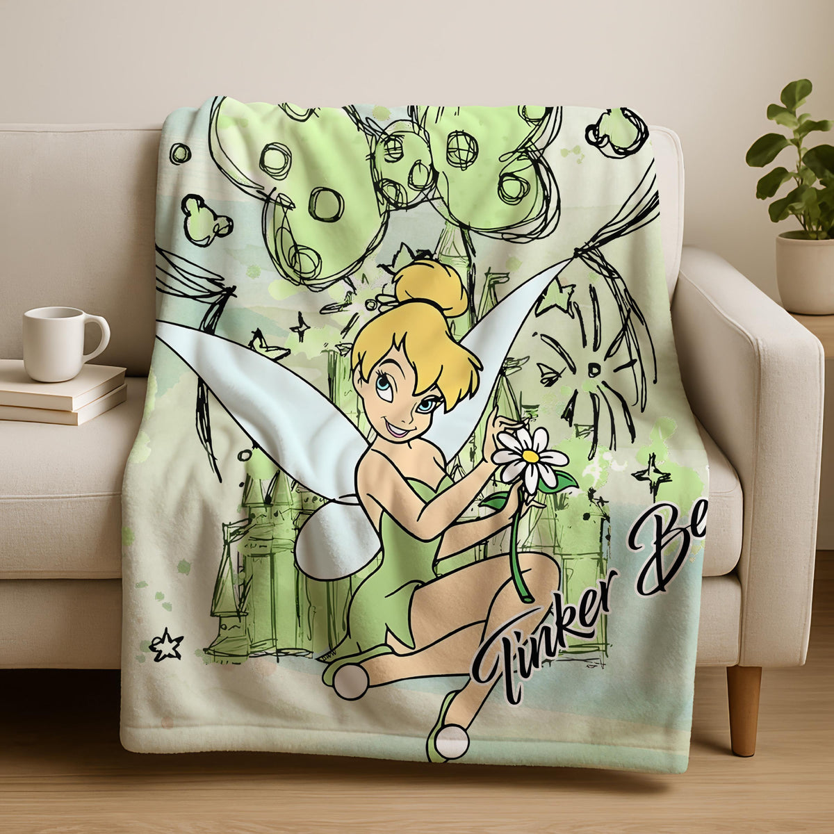 Personalized Disney Tinker Bell Blanket, Magic Kingdom Blanket, Personalized Name Blanket, Tinkerbell Birthday Gift,Christmas Blanket Gift