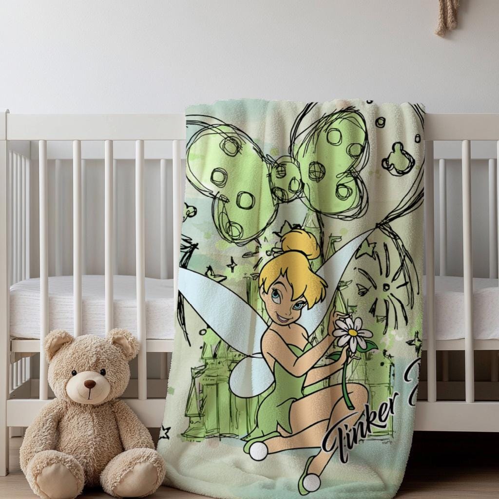 Personalized Disney Tinker Bell Blanket, Magic Kingdom Blanket, Personalized Name Blanket, Tinkerbell Birthday Gift,Christmas Blanket Gift