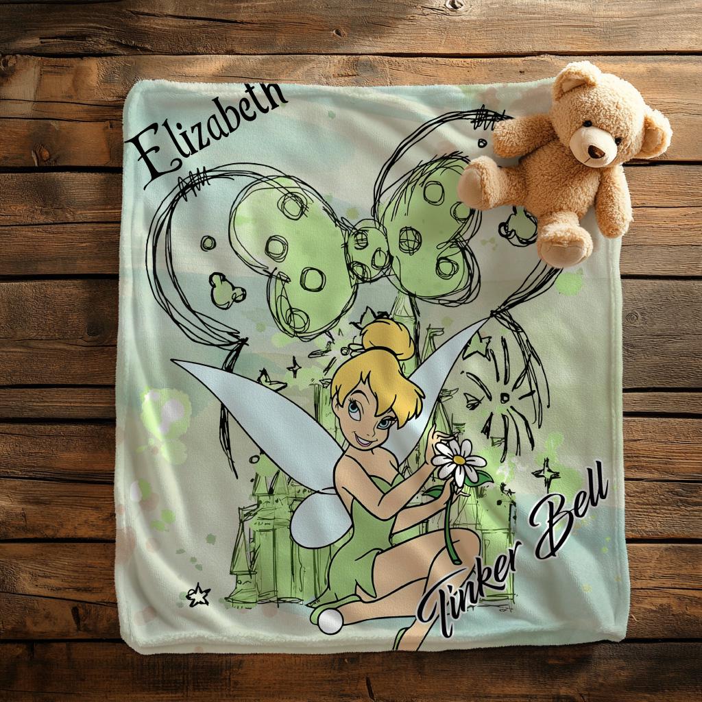Personalized Disney Tinker Bell Blanket, Magic Kingdom Blanket, Personalized Name Blanket, Tinkerbell Birthday Gift,Christmas Blanket Gift