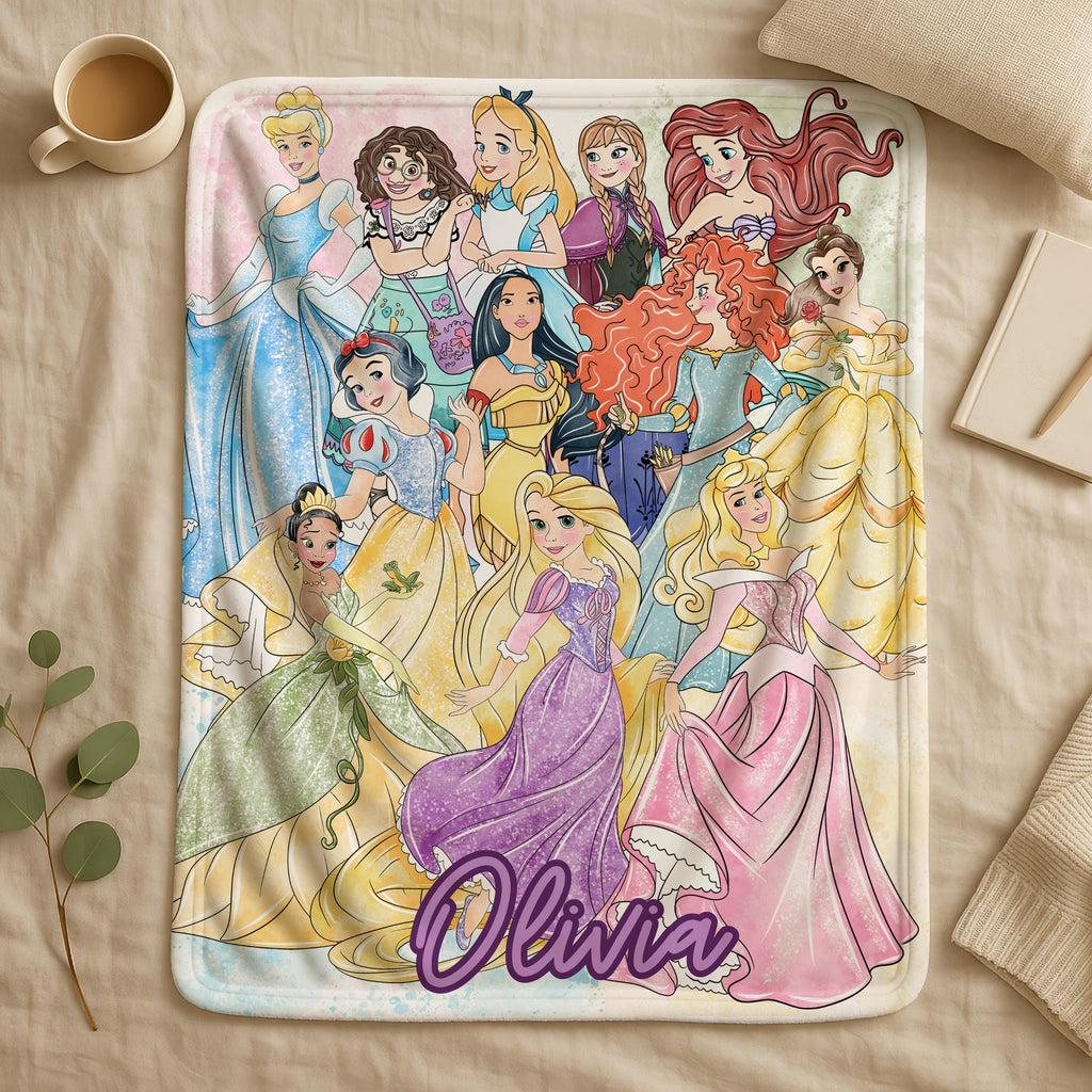 Custom Princess Blanket With Name,Bedroom Decor Girly Gift Ideas,Christmas Travel Blanket,Princess Lover Blanket,Princess Gift For Girls