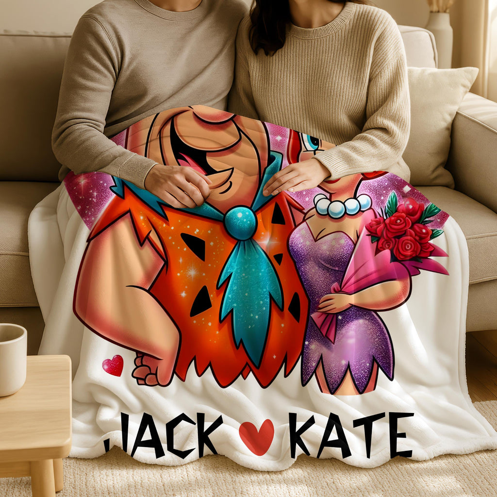 Flintstones Valentines Day Blanket, Romantic Cartoon Blanket Gift, Bedrock Valentines Gift, Retro Cartoon Love Blanket, Anniversary Gifts