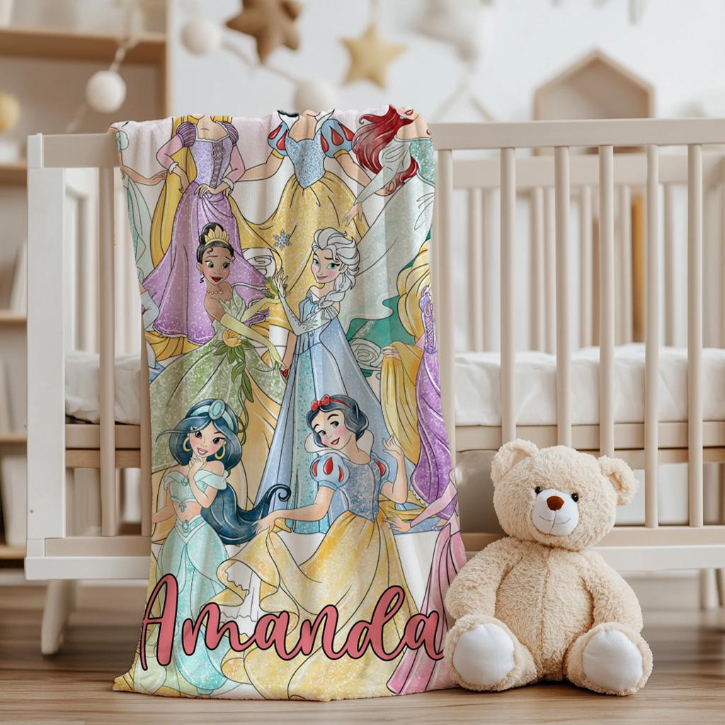 Personalized Disney Princess Blanket, Princess Girl Gift, Kids Bedroom Decor, Girly Gift Ideas, Baby Shower Gift, Custom Baby Name Blanket
