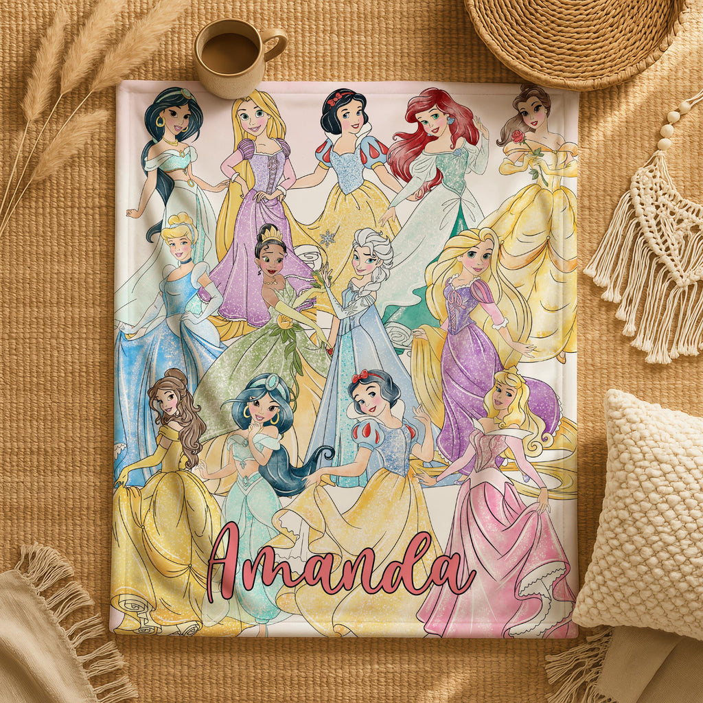 Personalized Disney Princess Blanket, Princess Girl Gift, Kids Bedroom Decor, Girly Gift Ideas, Baby Shower Gift, Custom Baby Name Blanket