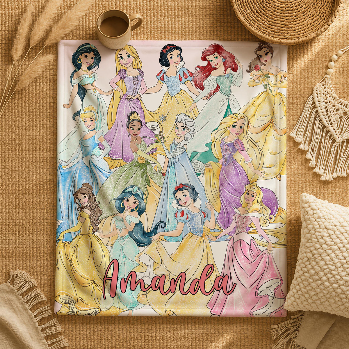 Personalized Disney Princess Blanket, Princess Girl Gift, Kids Bedroom Decor, Girly Gift Ideas, Baby Shower Gift, Custom Baby Name Blanket