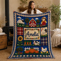 Personalized Farm Blanket, Custom Name Farmhouse Blanket, Crochet Style Throw, Country Farm Gift, Cow Chicken Sunflower Blanket
