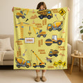 Truck Baby Name Blanket,Custom Nursery Decor with Dump Truck Tractor Excavator,Construction Nursery Decor,Baby Boy Blanket