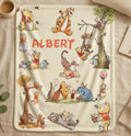 Classic Winnie The Pooh Bear Blanket, Personalized Coquette Bow Pooh&Friends Blanket,Custom Kids Name Gift,Pooh Birthday Blankets,Pooh Bear
