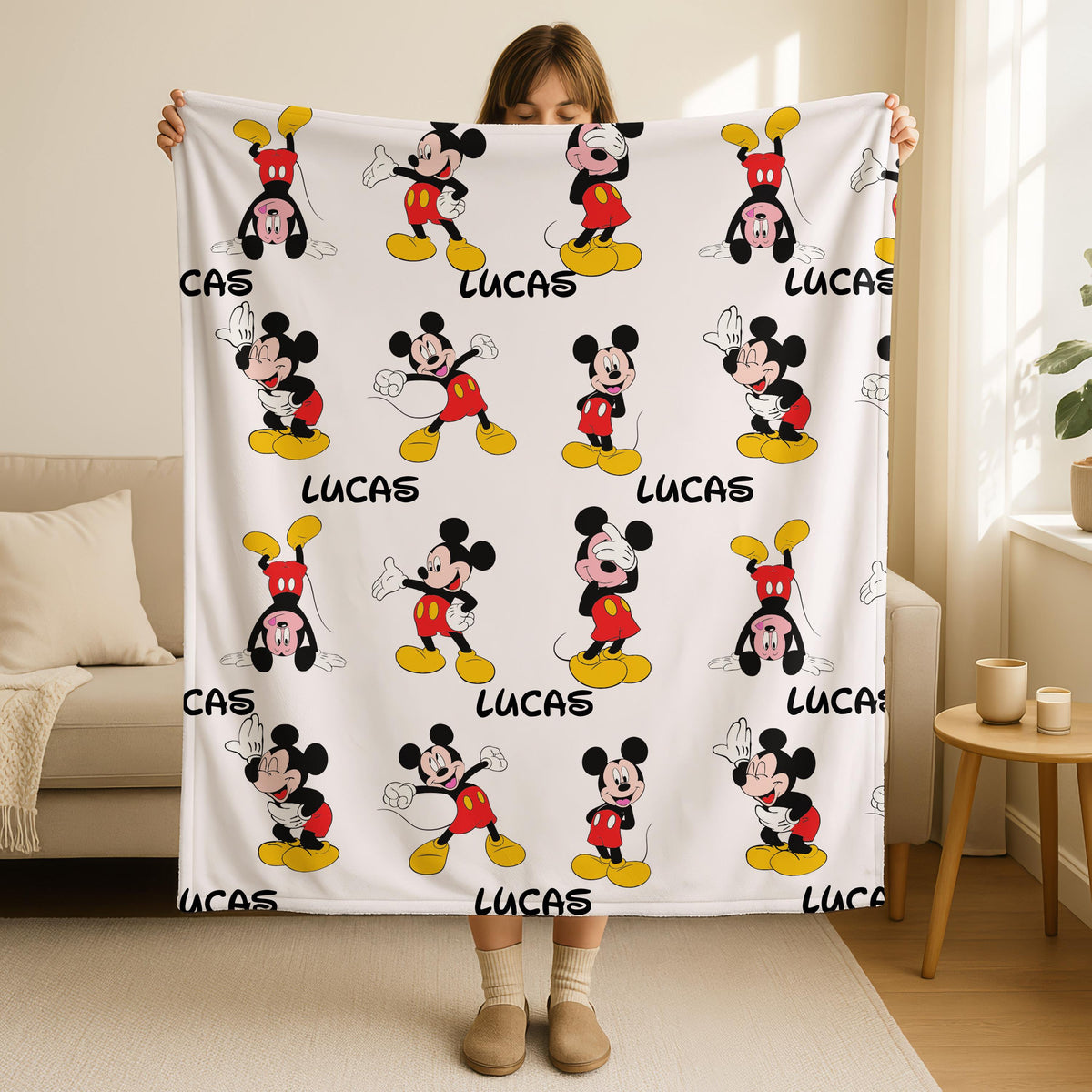 Disney Mickey Mouse Custom Name Blanket, Cartoon Style Gift for Boys and Girls,Personalized Name Mickey Mouse Blanket,Mickey Nursery Blanket