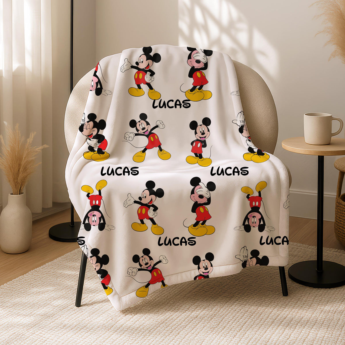 Disney Mickey Mouse Custom Name Blanket, Cartoon Style Gift for Boys and Girls,Personalized Name Mickey Mouse Blanket,Mickey Nursery Blanket
