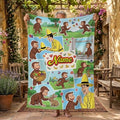 Personalized Curious George Blanket, Custom Name Animal Friends Monkey Throw, Kids Photo Collage Blanket, Birthday Gift Boys Girls