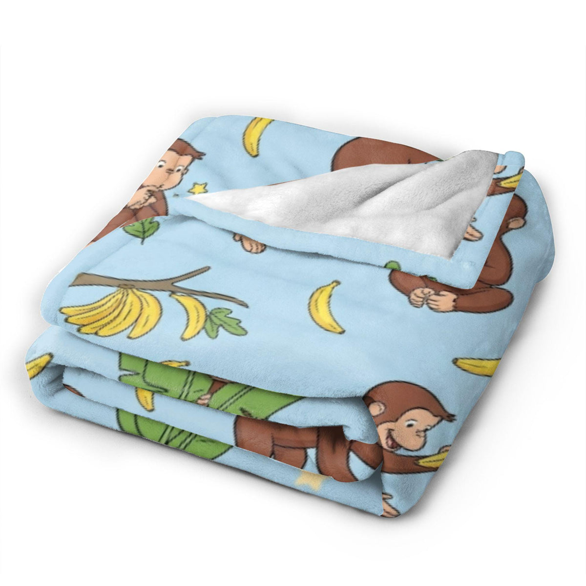 Custom Name Curious George Blanket, Sky Blue Banana Monkey Throw, Personalized Playful Kids Blanket, Gift for Boys and Girls