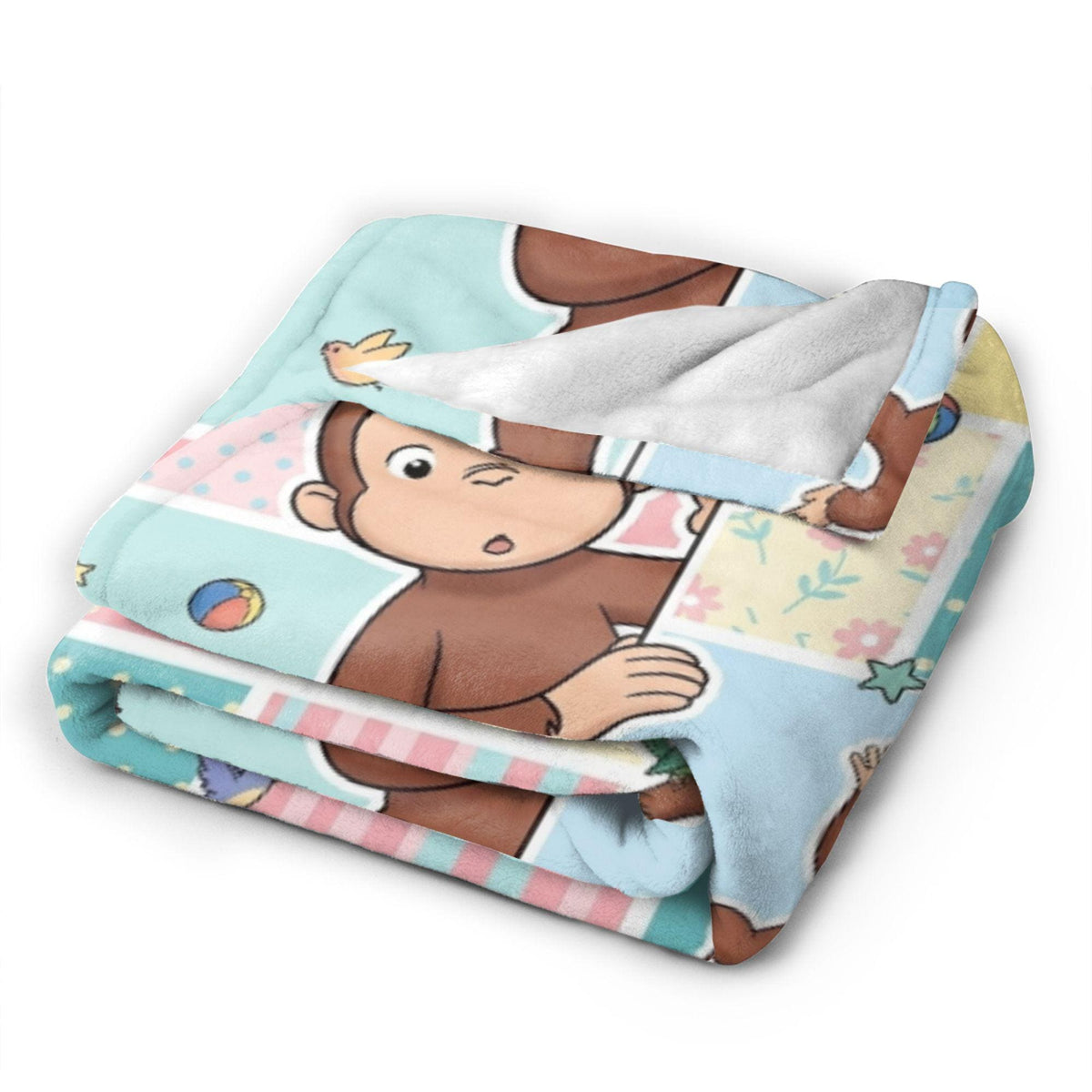 Personalized Curious George Pastel Patchwork Fleece Blanket, Custom Name Throw