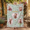 Custom Name Curious George Blanket, Lace Heart Frame Berry Monkey Throw, Mint Green Blanket