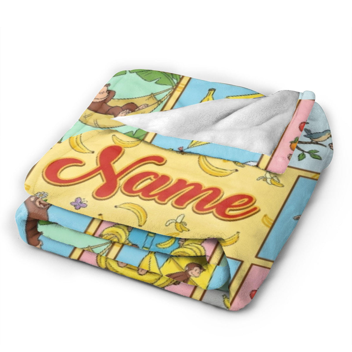 Personalized Curious George Blanket, Custom Name Grid Activity Monkey Throw, Kids Storybook Blanket, Birthday Gift for Boys Girls