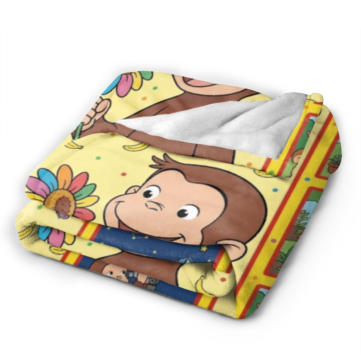 Custom Name Curious George Blanket, Sunflower Center Monkey Throw, Personalized Telescope Stargazing Blanket, Gift for Boys Girls