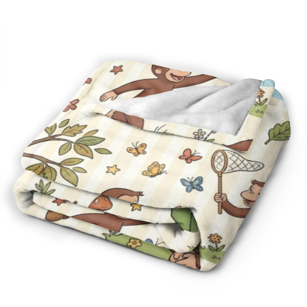 Personalized Curious George Blanket, Custom Name Rocking Horse Monkey Throw, Kids Woodland Animal Blanket, Birthday Gift Boys Girls