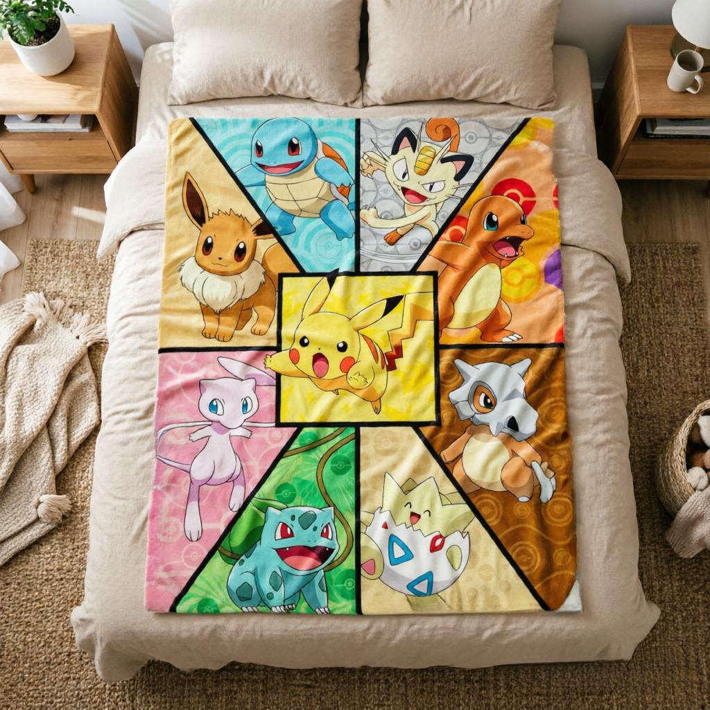 Pokemon Group Blanket Soft Throw, Anime Flannel Throw, Birthday Gift For Young Fans