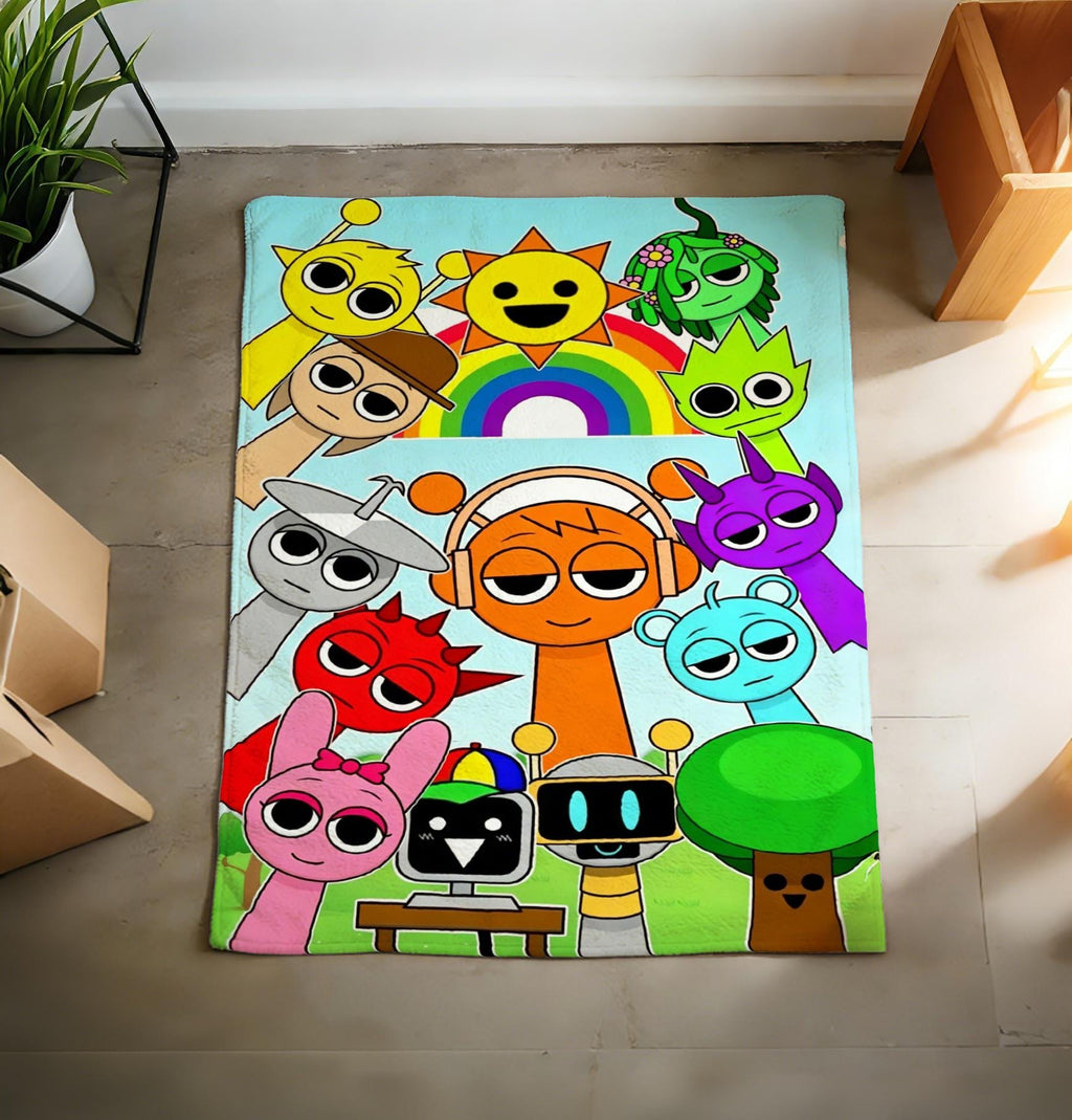 Personalized Sprunki Full Cast Blanket Soft Throw, Custom Name Cartoon Gamer Gift