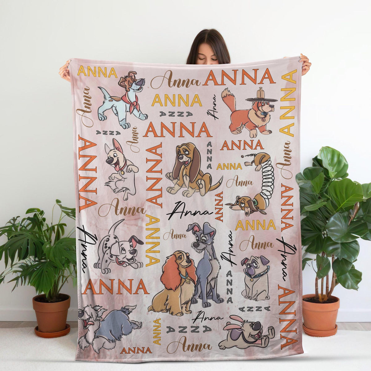 Custom Disney Dog Blanket, Personalized Classic Cartoon Dog Blanket, Nostalgic Movie Dogs Throw,Cute Personalized Blanket Gift for Kids Girl