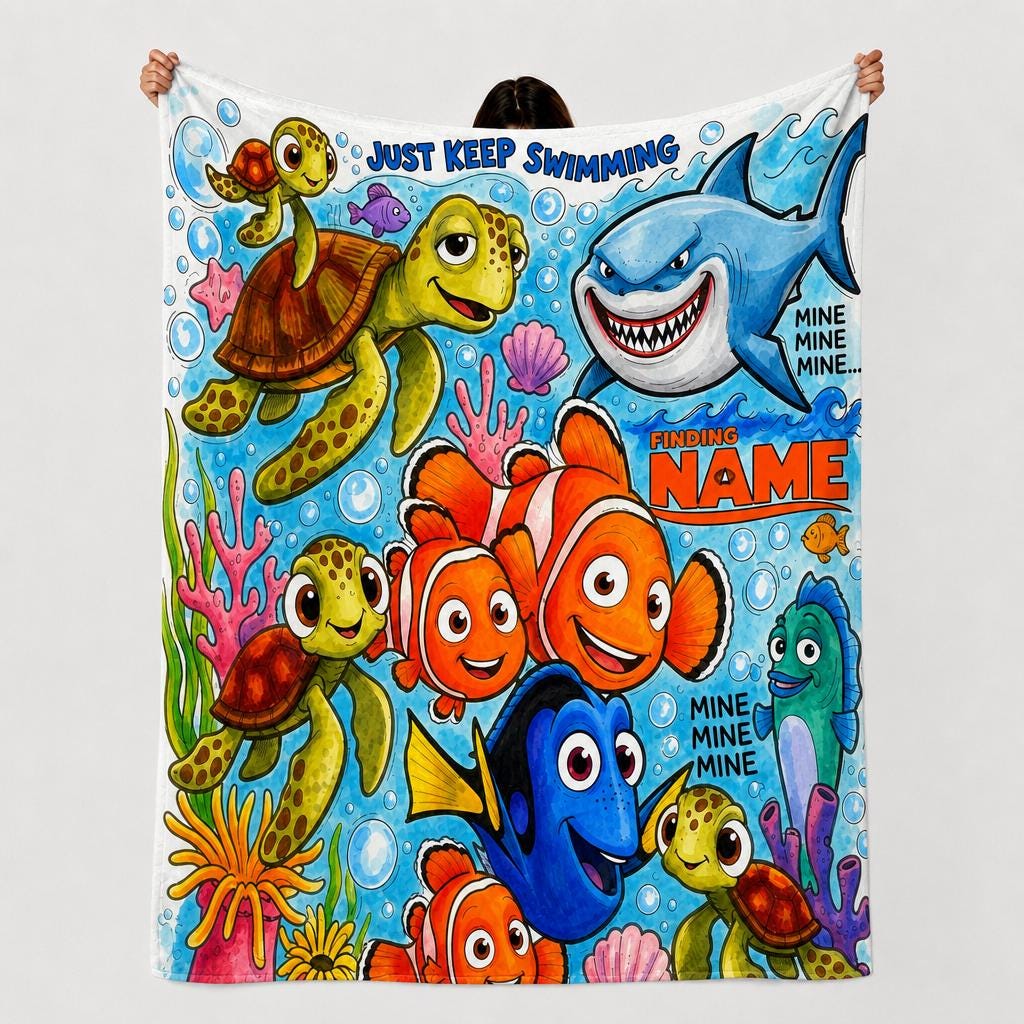 Custom Ocean Friends Fleece Throw Blanket, Personalized Underwater World Decor